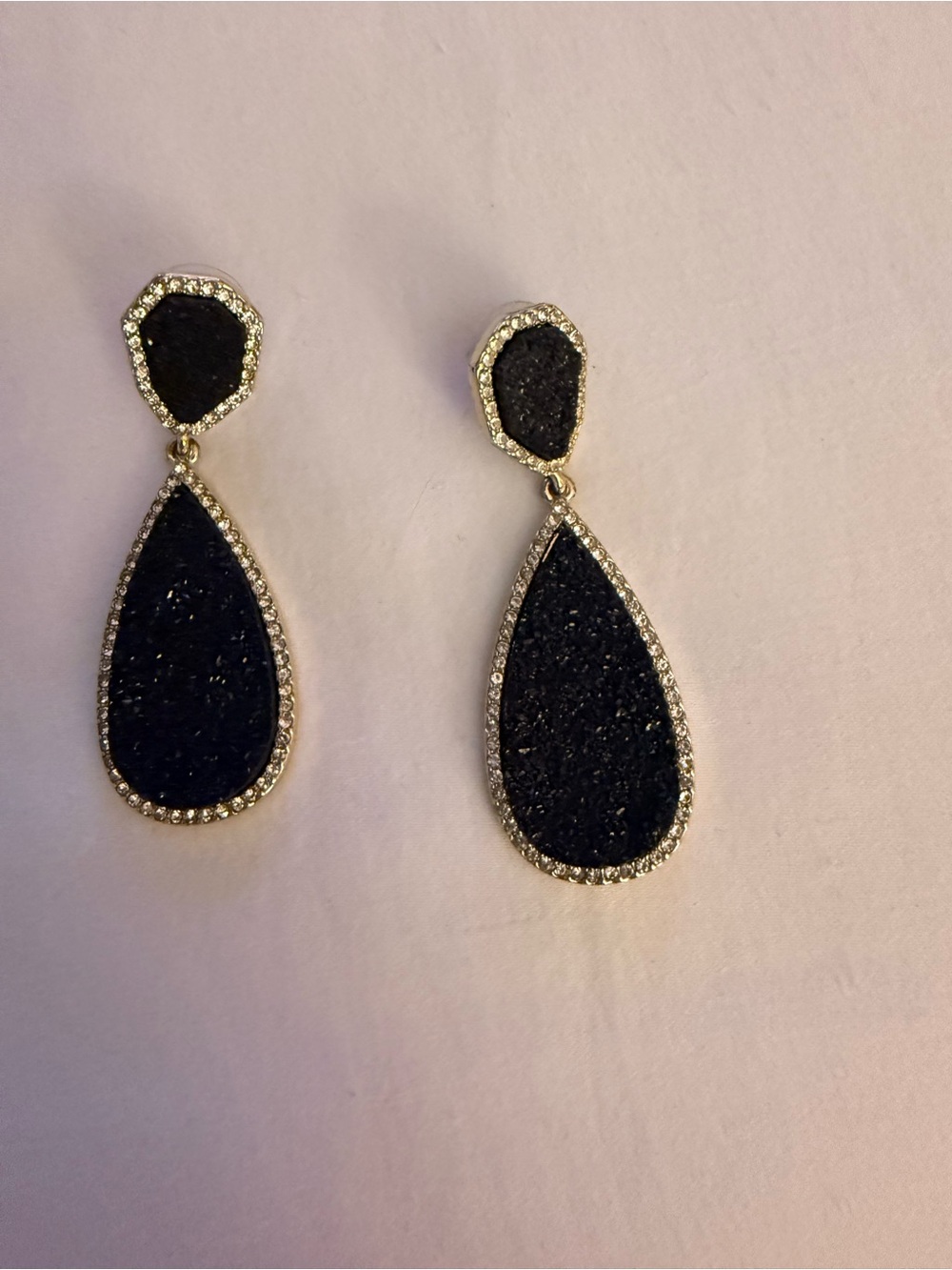 BaubleBar Black Druzy Teardrop Halo Drop Earrings